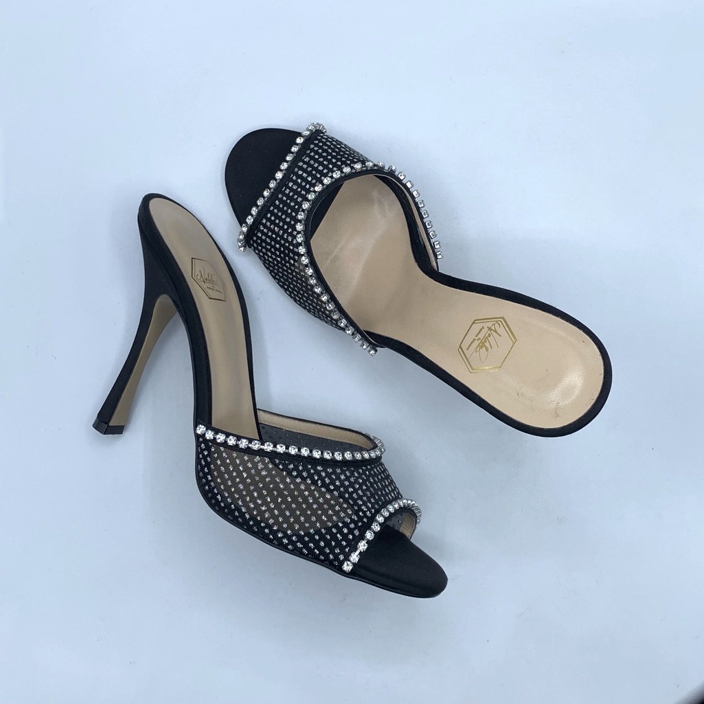 New Nalebe Stellar Embellished Black Mesh Mules 40